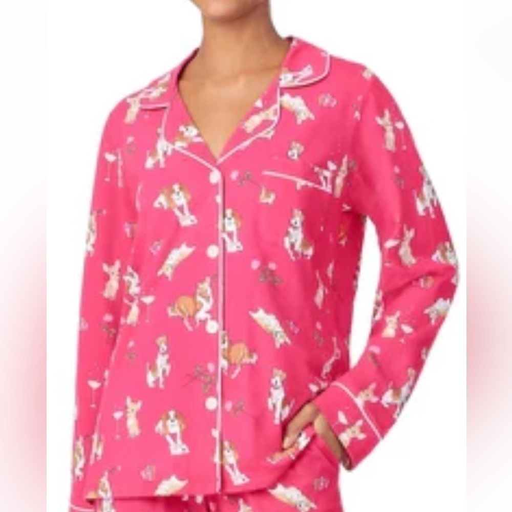 BEDHEAD “be mine” hot pink dogs long sleeve pyjama shirt size medium - Picture 4 of 8